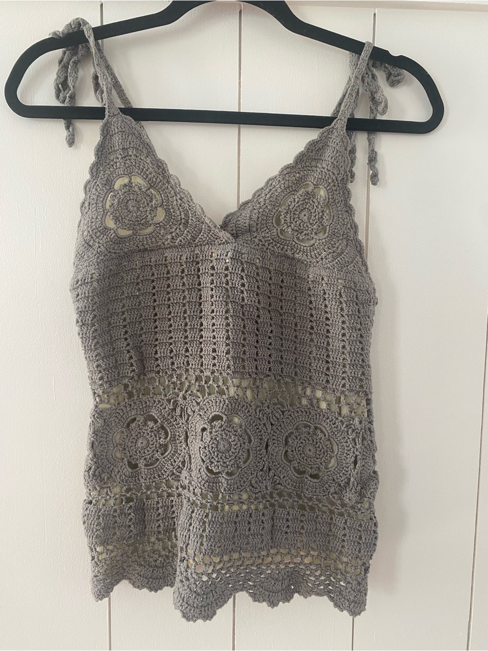 LUCCA Crochet Tank Grey with Yellow Underlay Medium